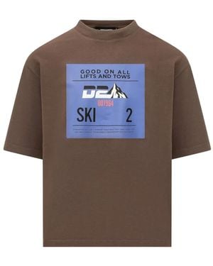 DSquared² Graphic-Print Loose-Fit T-Shirt - Brown