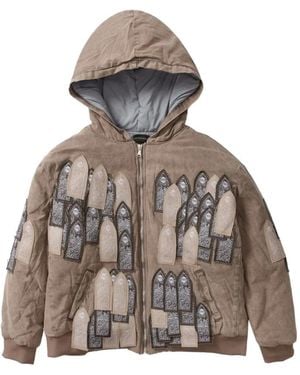 Who Decides War Embroidered-Patches Hooded Jacket - Grey