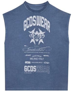 Gcds Printed Sleeveless T-Shirt - Blue