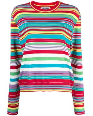 Moschino Stripe-Pattern Logo-Patch Jumper - Red