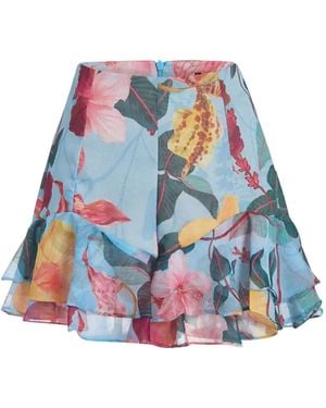PATBO Gerüschte Shorts mit Blumen - Blau