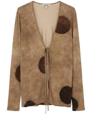 Uma Wang Polka-Dot Tie-Fastening Cardigan - Brown