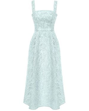 POST MERIDIEM Feather-Embellished Corset Midi Dress - Blue