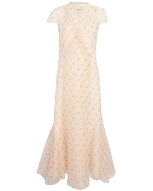 KHAITE Meera Rose-Print Silk Wrap Maxi Dress - White