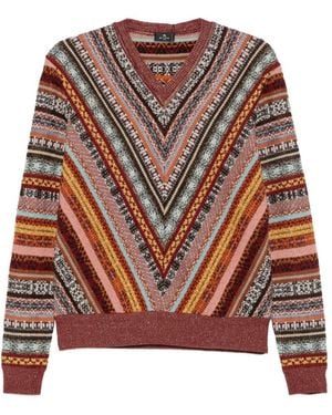 Etro Maglione Con Scollo A V E Motivo Geometrico - Marrone