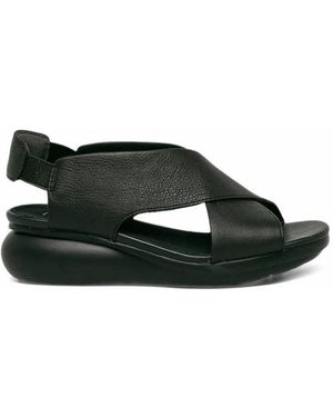 Camper Balloon Crossover-Strap Slingback Sandals - Black