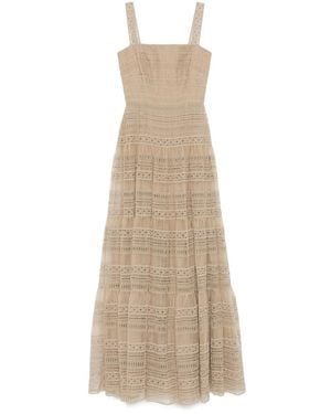 Elie Saab Embroidered Organza Maxi Dress - Natural