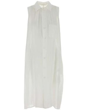 Y's Yohji Yamamoto Ramie Sleeveless Linen Shirt Dress - White