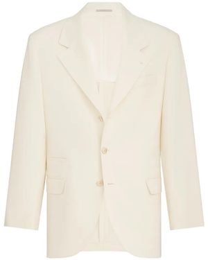 Brunello Cucinelli Virgin Wool And Cotton Chevron Tailor Blazer - White