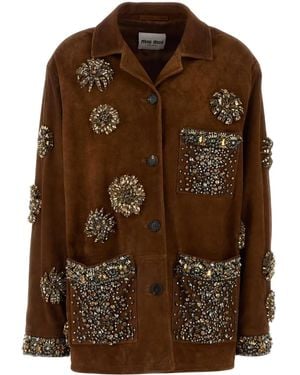Miu Miu Lederjacke mit Kristallen - Braun