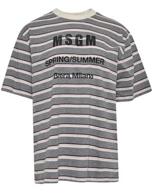 MSGM Striped Logo-Print T-Shirt - Gray