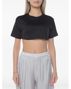 ARMANI EXCHANGE Cropped Rhinestone-Embellished T-Shirt - Black