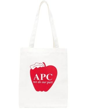 A.P.C. Shopper Met Logoprint - Wit