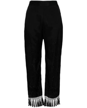 Semicouture Floral-Embroidered Straight Pants - Black