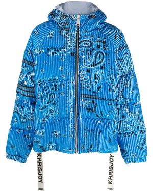 Khrisjoy Paisley-Print Corduroy Padded Jacket - Blue
