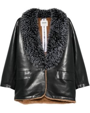 S.w.o.r.d 6.6.44 Fur-Trim Leather Coat - Black