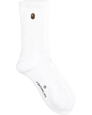 A Bathing Ape Logo-Patch Ribbed Socks - White