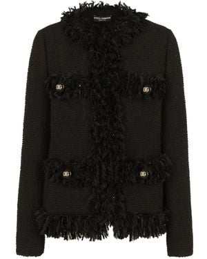 Dolce & Gabbana Single-Breasted Bouclé Jacket - Black