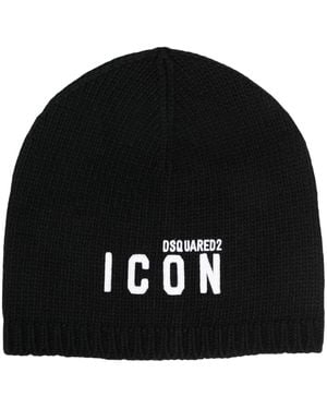 DSquared² Logo-Embroidered Wool Beanie - Black