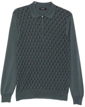 Stefano Ricci Geometric-Pattern Zip-Fastening Polo Shirt - Green