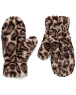 Joseph Ribkoff Leopard-Print Faux-Fur Mittens - Brown