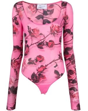 Blumarine Floral-Print Long-Sleeve Bodysuit - Pink