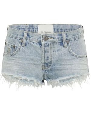 One Teaspoon Frayed Low-rise Shorts - Blue