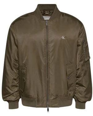 Calvin Klein Ck Logo-Print Zip-Up Bomber Jacket - Green
