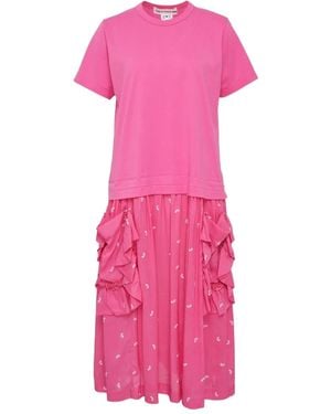 Comme des Garçons Side Frills Leaf Pattern Midi Dress - Pink