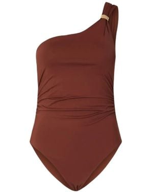 SELECTED One-Shoulder Ruched Swimsuit - Red
