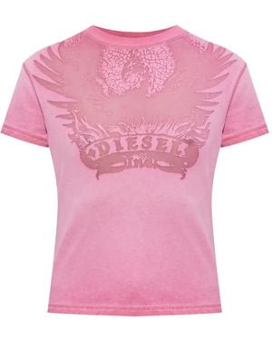 DIESEL T-Shirt Imprimé À Effet Usé - Pink