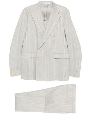 Tagliatore Double-Breasted Striped Suit - White