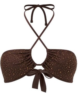 Guess Crystal-Embellished Gathered Bikini Top - Brown