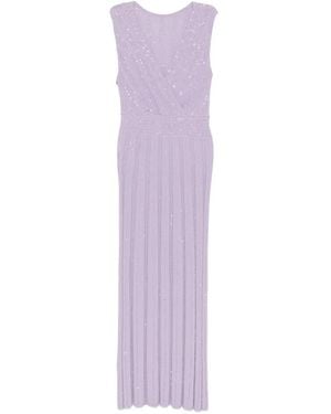D.exterior Sequin-Embellished Ribbed-Knit Maxi Dress - Purple