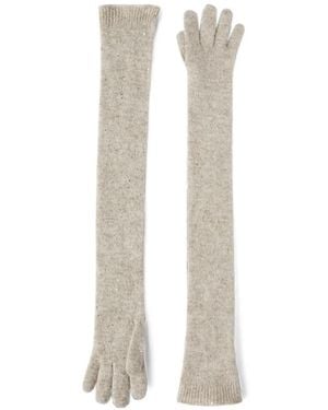 Brunello Cucinelli Lace Flowers Knit Long Gloves - White