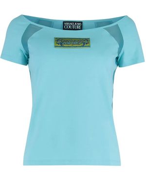 Versace Jeans Couture オフショルダーメッシュパネルトップ - ブルー