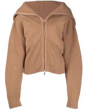 Ambush Folded-Collar Zipped Cardigan - Brown