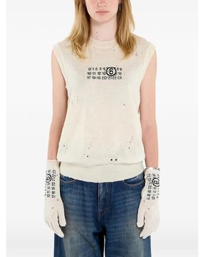 MM6 by Maison Margiela Numeric-Logo Distressed Knitted Vest - White