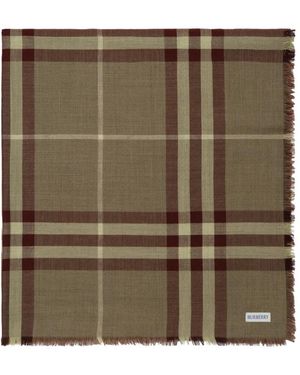 Burberry Wide Reversible Check Wool-Silk Scarf - Green