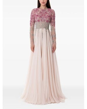 Dina Melwani Hand-Embroidered Crystal Maxi Gown - Pink