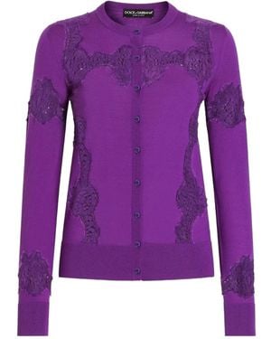 Dolce & Gabbana Wool Lace-Inlay Cardigan - Purple