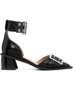 Ganni ブラック Feminine Buckle オープンカット ヒール