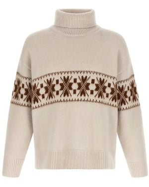 Kiton Geometric Jacquard High-Neck Jumper - White
