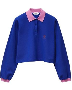 Versace Embroidered-Logo Cotton Piqué Longssleeved Polo - Blu