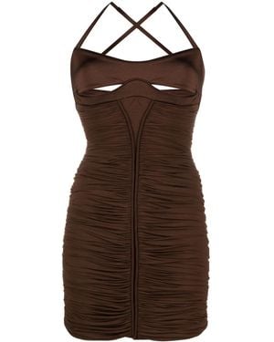 Mugler Cut-Out Ruched Minidress - Brown