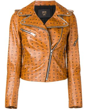 MCM Bikerjacke mit Logo-Print - Braun