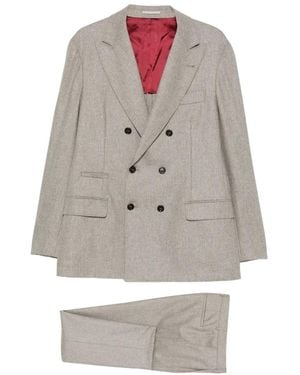 Brunello Cucinelli Double-Breasted Wool Suit - White