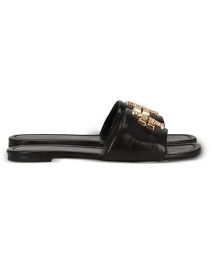 Tory Burch Eleanor T-Logo Flat Sandals - Black