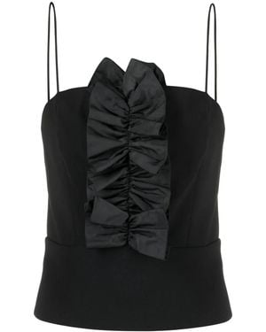 Pinko Ruffled-Trim Spaghetti-Strap Top - Black