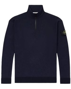 Stone Island Logo-Appliquéd Zip-Up Jumper - Blue